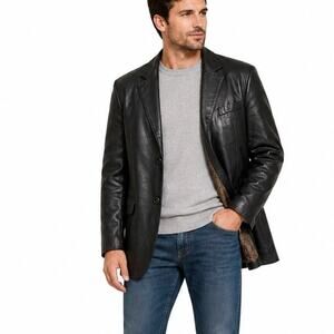 Cougar International Men’s Black Genuine Leather Blazer Jacket Paisley Lined L